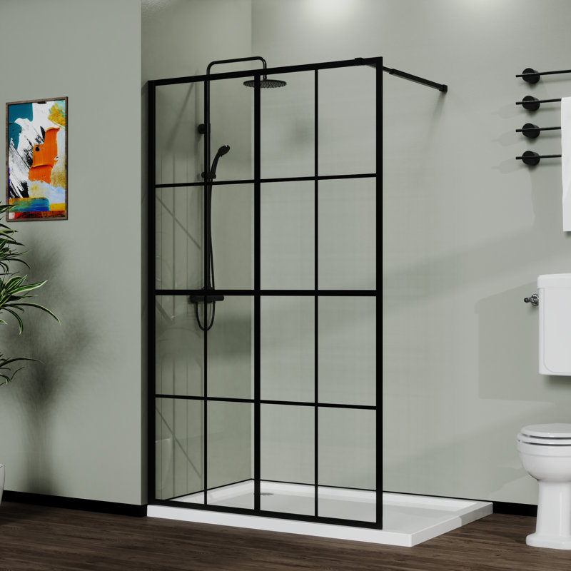 Paroi de douche 46 "x 72" pour bar - Noir, verre trempé, barre supérieure noire solide
