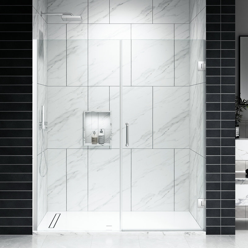 EV Series 50In. - 51In. W X 72In. Frameless Swing Hinge Glass Shower Door | 1 Inches Width Adjustment For Each Size | 3/8 In. Thickness Tempered Clear Glass | Adjustment Uneven Walls