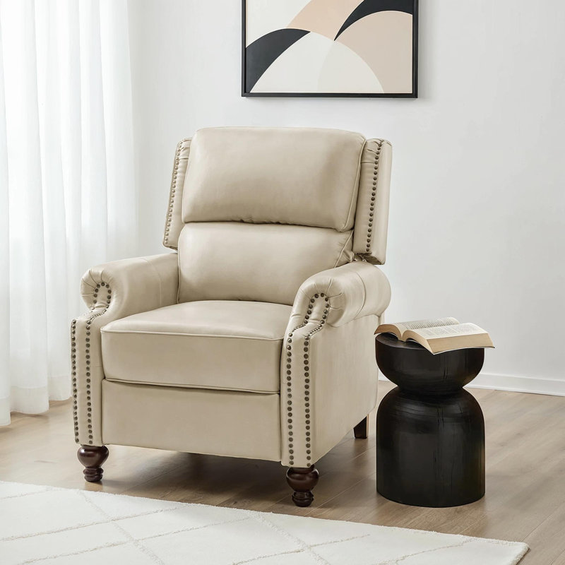 Fauteuil inclinable manuel en cuir véritable Adeesa, Cuir véritable beige