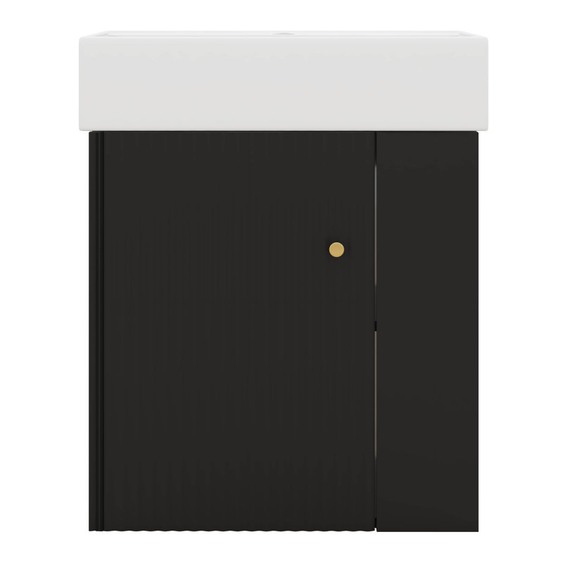 Meuble-lavabo flottant moderne 21,6 po avec lavabo en céramique, meuble de rangement mural avec porte et rangement à droite