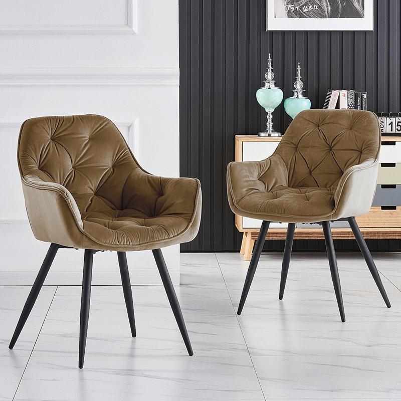 Velvet Tufted Upholstered Armchair Runge 50cm H, Brown