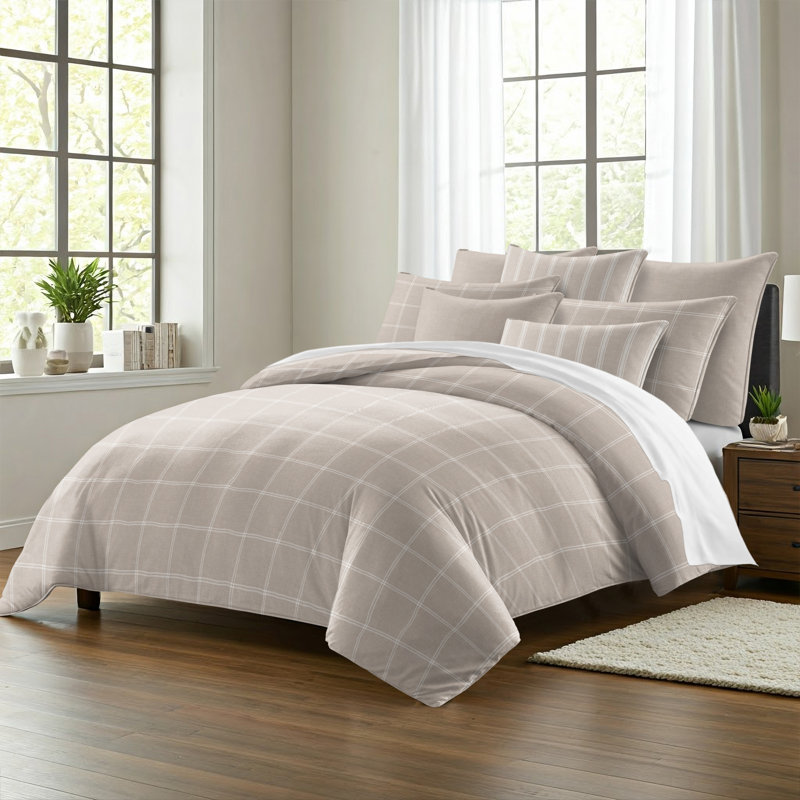 Shay Window Pane Natural Cotton Duvet Cover Set  8 Piece, Twin Duvet Cover + 7 Additional Pieces