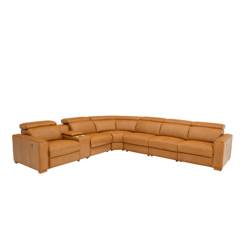 Blufftedale Top-Grain Leather Reclining Modular Sectional, Ginger Top Grain Leather