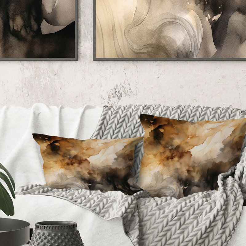 Brun et crème - Fluidité abstraite - Coussin décoratif à imprimé abstrait