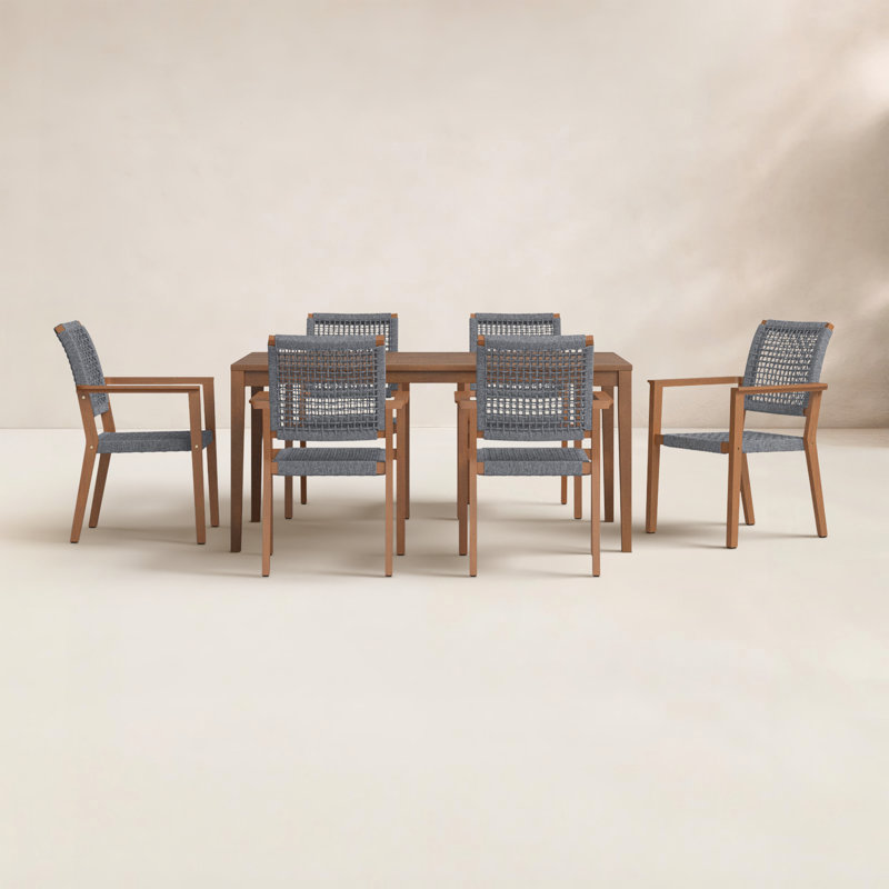Fleur 6 - Person Wood Patio Dining Set with Rectangular Table
