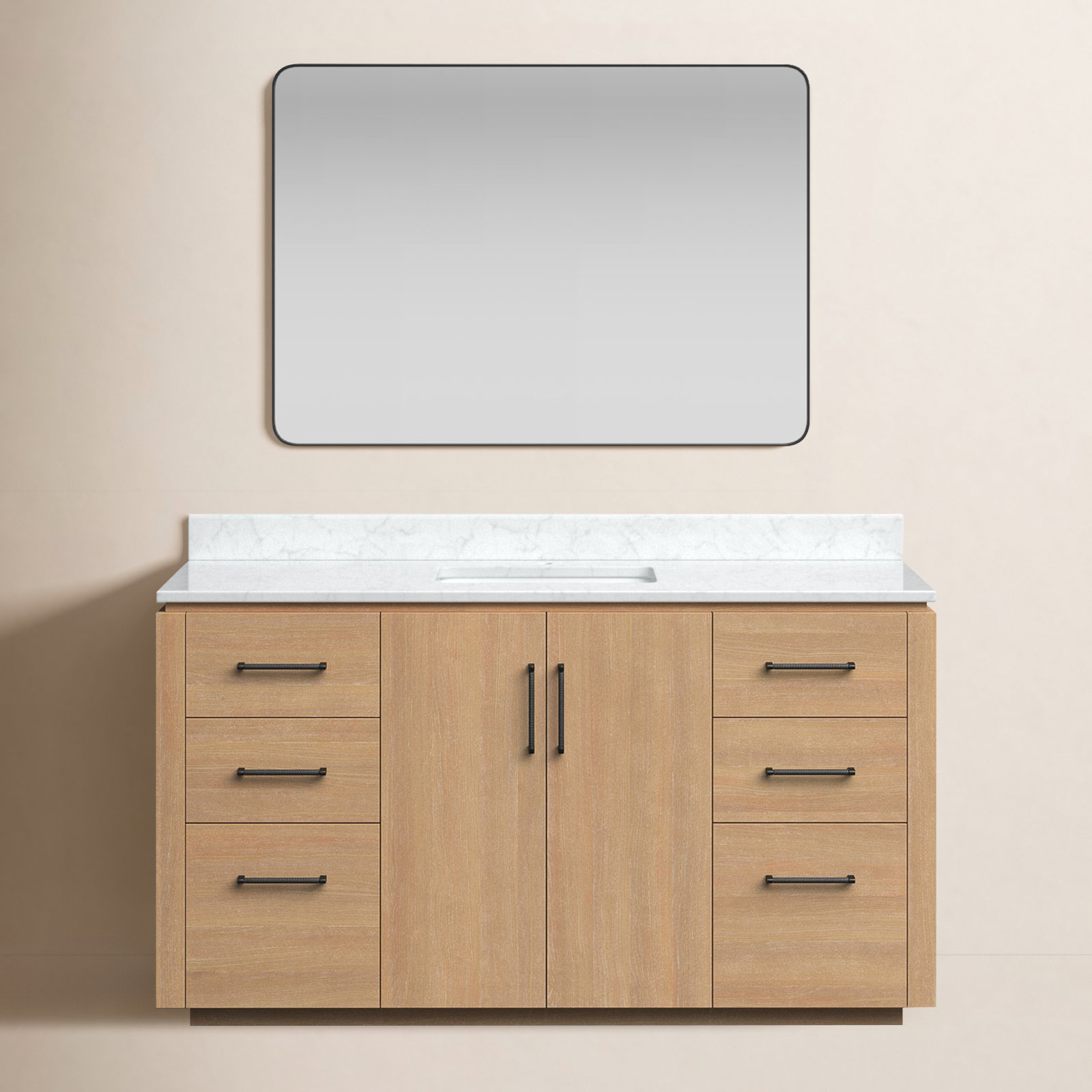 Cloverfield 60'' Single Bathroom Vanity, Fir Wood Brown, Matte Black