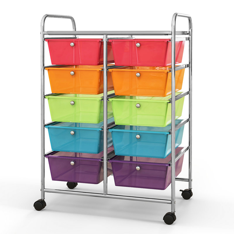 Nally 10 Drawer Storage Drawer with Locking Wheels, Clear Colorful/Silver