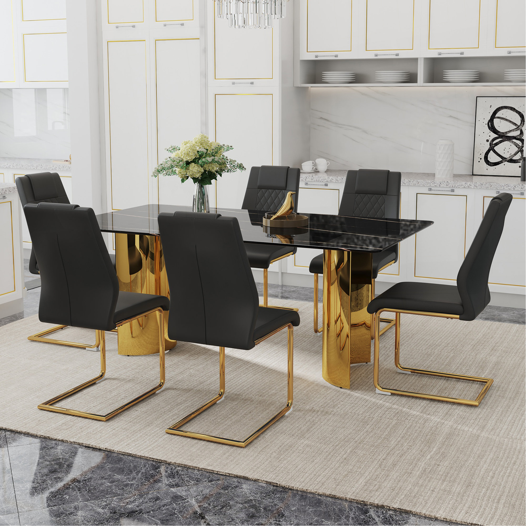 Everly Quinn Table And Chair Set.The Table Has A Glass Tabletop With ...
