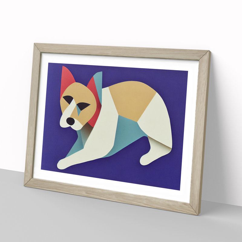 Dog Abstract - Single Picture Frame Print, 34cm H x 46cm W x 2cm D, Oak