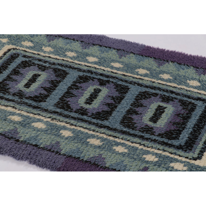 Vintage Swedish Rya Runner, Blue With Scandinavian Medallions - Rug & Kilim