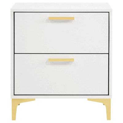 White And Gold 2-Drawer Rectangular Nightstand by Mercer41