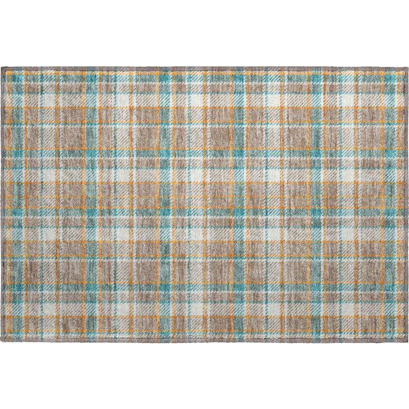 Premium Machine Washable Mayfield AMF1300 Plaid Rug, Rectangle 1'8" x 2'6"