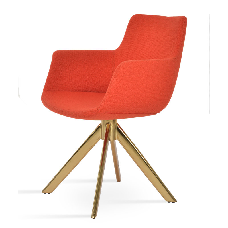 Chaise avec accoudoirs à dossier rembourré Bottega, Naturel, Orange