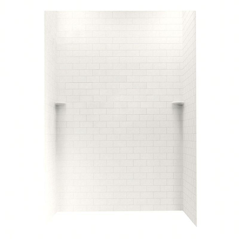 Solid Surface Three Panel Shower Wall, Glacier, 96" H x 62" W x 36" D