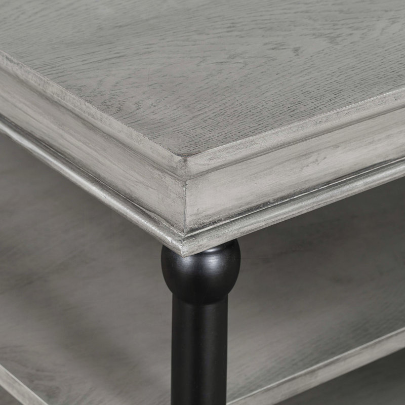 Table basse 55,1 po en bois avec 2 tablettes de rangement ouvertes - Finition grise