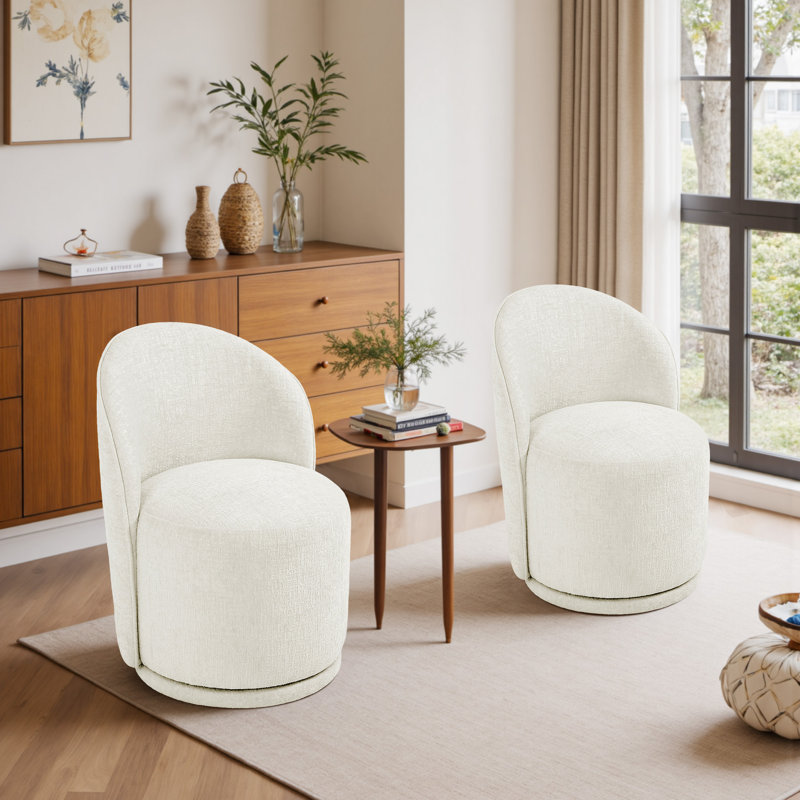 Chaise de salle à manger rembourrée et pivotante moderne (ensemble de 2), Chenille beige