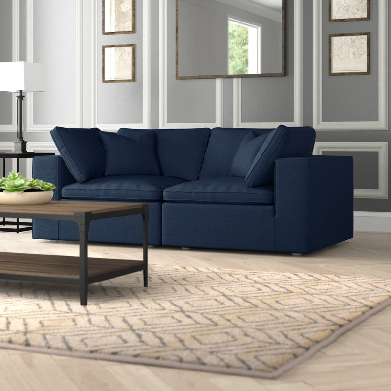 Causeuse Amillya, Tissu texturé en lin bleu marine
