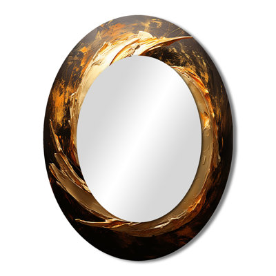 Spiral Vintage Gold Painting On Black - Large Oval Wall Mirror On Metal