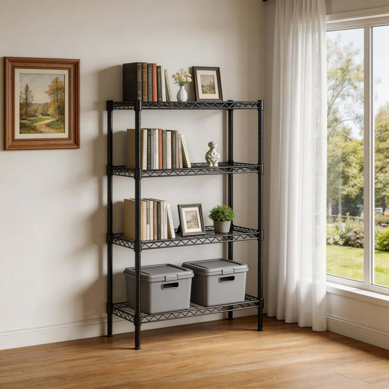 Multi Purpose Metal Storage Rack, Sturdy 4 Tier Adjustable Metal Wire Shelving Unit – Heavy Duty Storage Shelves, Robust & Practical Organizer Rack For Laundry Room, Bathroom, Kitchen & Small Spaces