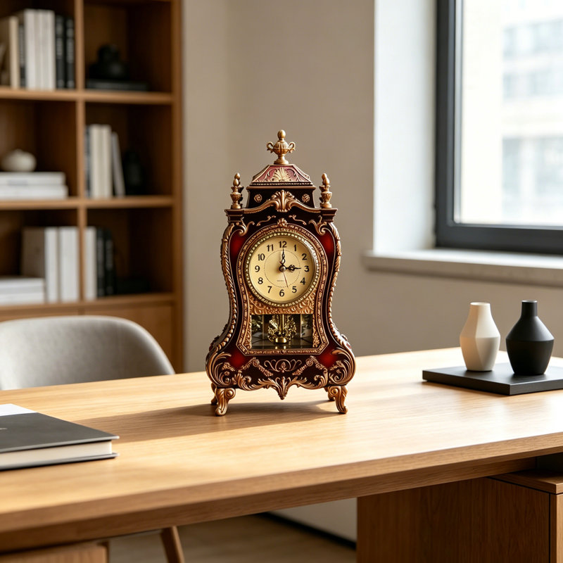Horloge de table rétro de style européen, horloge de cheminée rétro décorative de 13 pouces pour salon, étagère de bureau, décoration intérieure