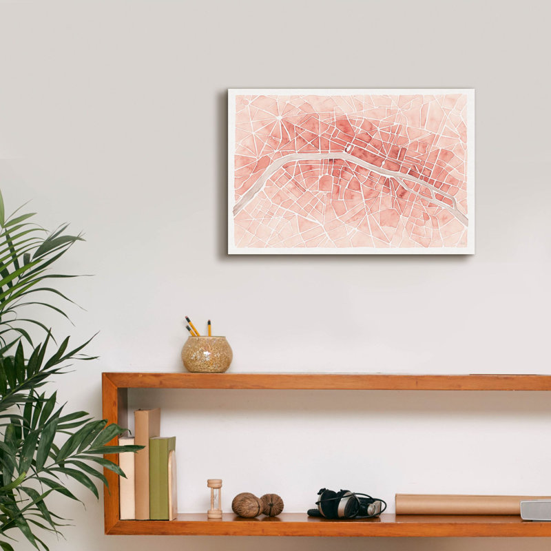 «Watercolor Wanderlust Paris Coral» par Laura Marshall, art mural sur toile, H 12 po x l 18 po x P 0,75 po