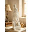 Grande figurine de lapin assis en magnésium avec finition blanche antique et base piédestal élégante, parfaite pour un décor rétro