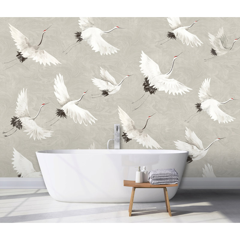 Crane You Later Dove Grey Washable Wall Mural