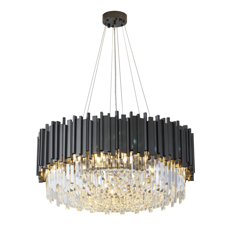 12-Light Black chandelier with clear crystals, 11.8" H x 28" W x 28" D, Matte Black