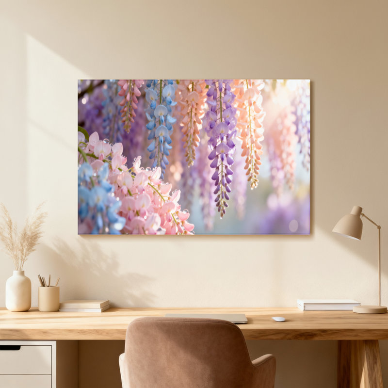 Plantes et fleurs fleurs de glycine colorées suspendues à la lumière du printemps, H 12 po x l 18 po, Toile tendue