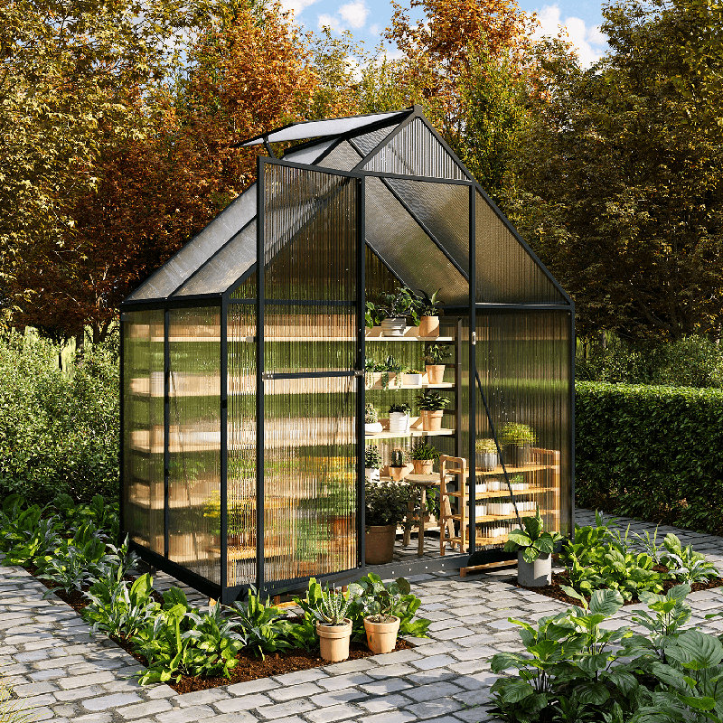 Polycarbonate Aluminum Frame Greenhouse Kit With Roof Vent, 115 cm W × 178 cm D