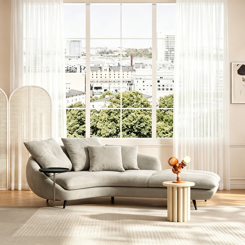 Canapé incurvé moderne de 190 cm (74,8 pouces) avec coussins moelleux et base en acier inoxydable