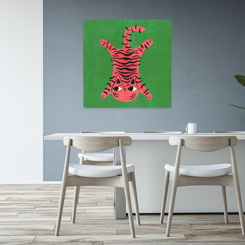 Art contemporain rétro, tigre et chat, H 32 po x l 32 po