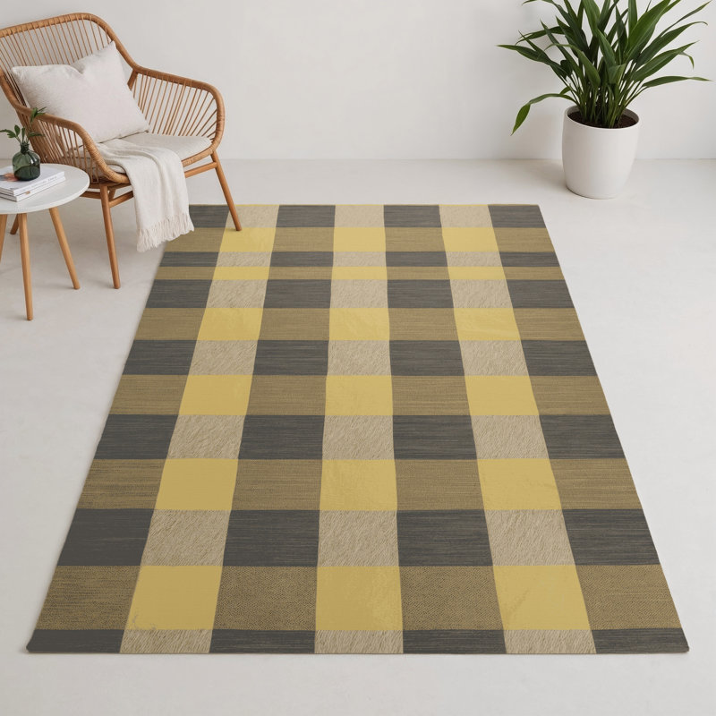 Checkered Brown Indoor and Outdoor Area Rug, Rectangle 5' x 7'