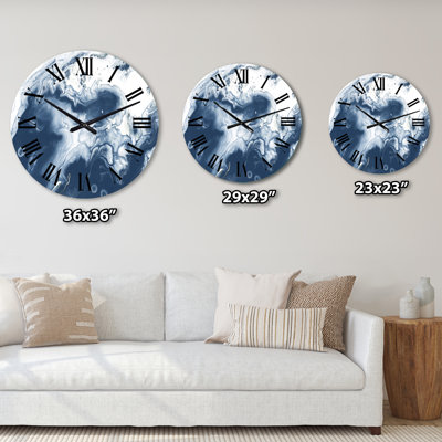 Liquid ink Art in Shades Of Dark Blue I - Modern Wall Clock