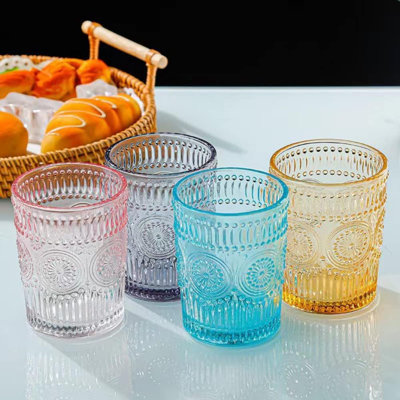 Drinking Glasses Set , Vintage Drinking Glasses, Colored Glassware Drinking