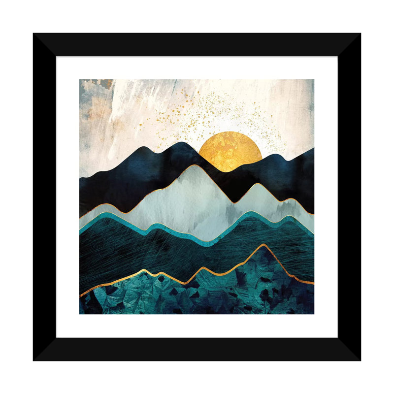 Glacial Hills - impression d'art graphique, 24" H x 24" W x 1" D, Blanc, Black Framed Paper