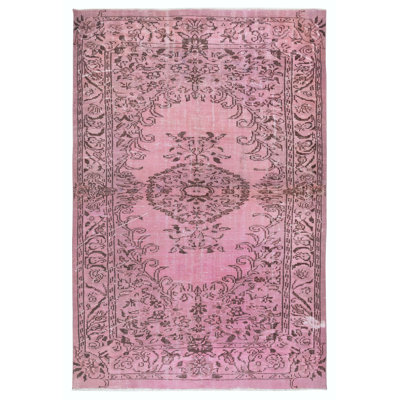 Tapis antibactérien fabriqué à la main 6,2 x 9,5 pi Tapis turc rose noué à la main rose