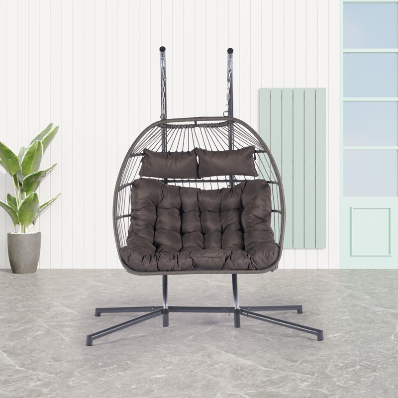 Chaise suspendue en rotin pour 2 personnes, Gris foncé