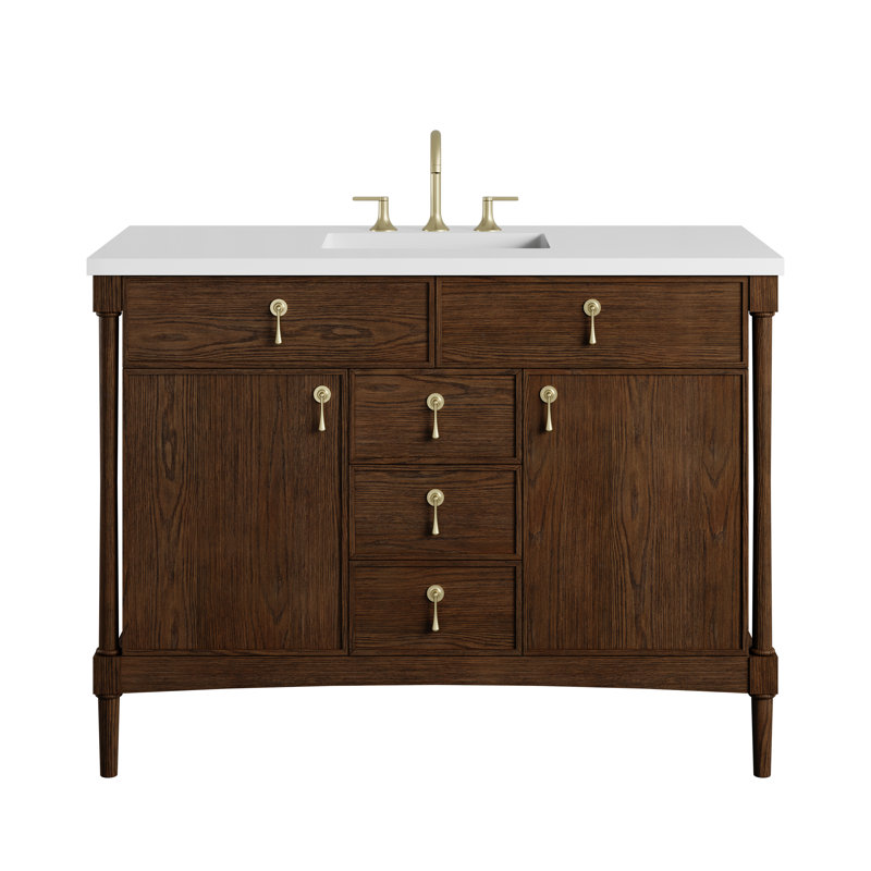 Kinnsden 48" W Single Vanity, Sable Oak, White Zeus Silestone, 8" Widespread