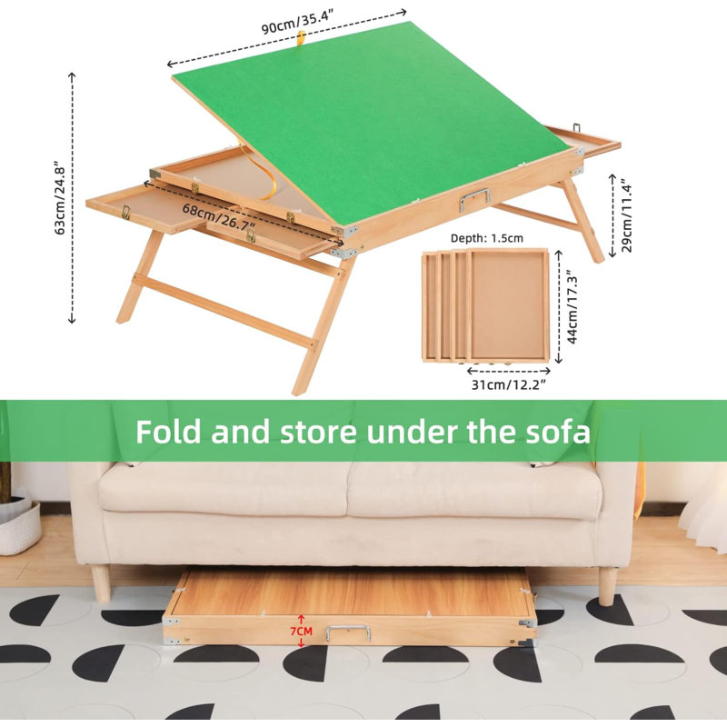 Tableau de casse-tête inclinable en bois avec tiroir