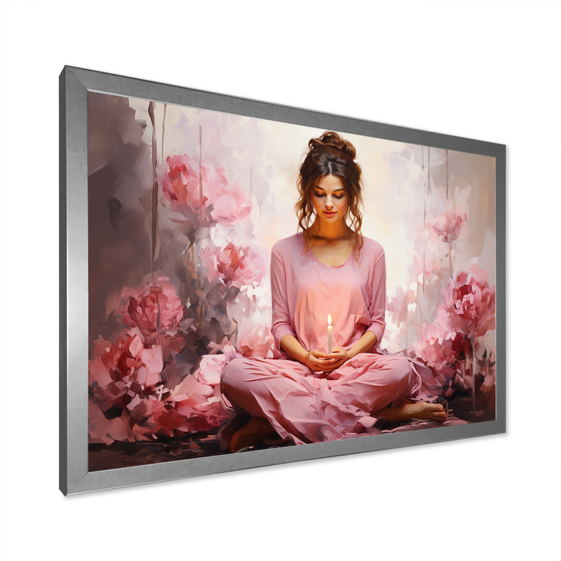 «Pink Yoga Mediation» sur impression sur toile, Cadre simple argenté, H 16 po x l 32 po x P 1 po