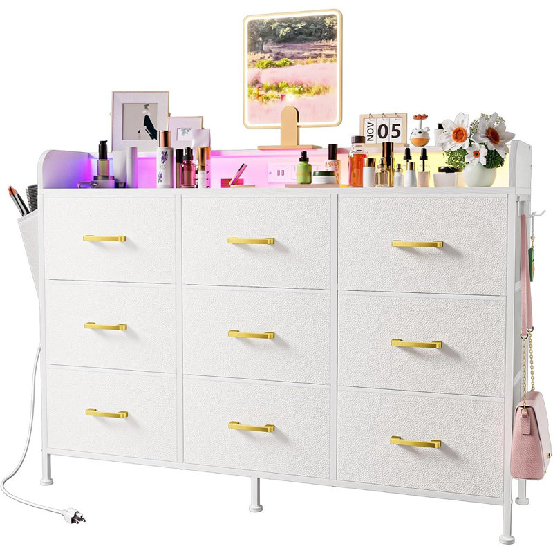 Commode blanche pour chambre à coucher, commode de chambre à coucher avec lumières DEL et ...