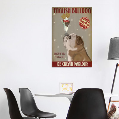 English Bulldog Ice Cream 1 Piece Wrapped Canvas Wall Art