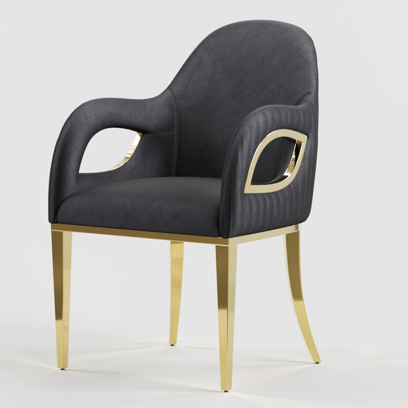 Chaise de salle à manger avec accoudoirs en velours de métal T Miami