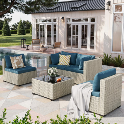 5 Pieces Design-Oriented Rattan Patio Conversation Sets With Cushions