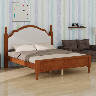 Modern Wood Platform Bed Featuring an Upholstered Headboard