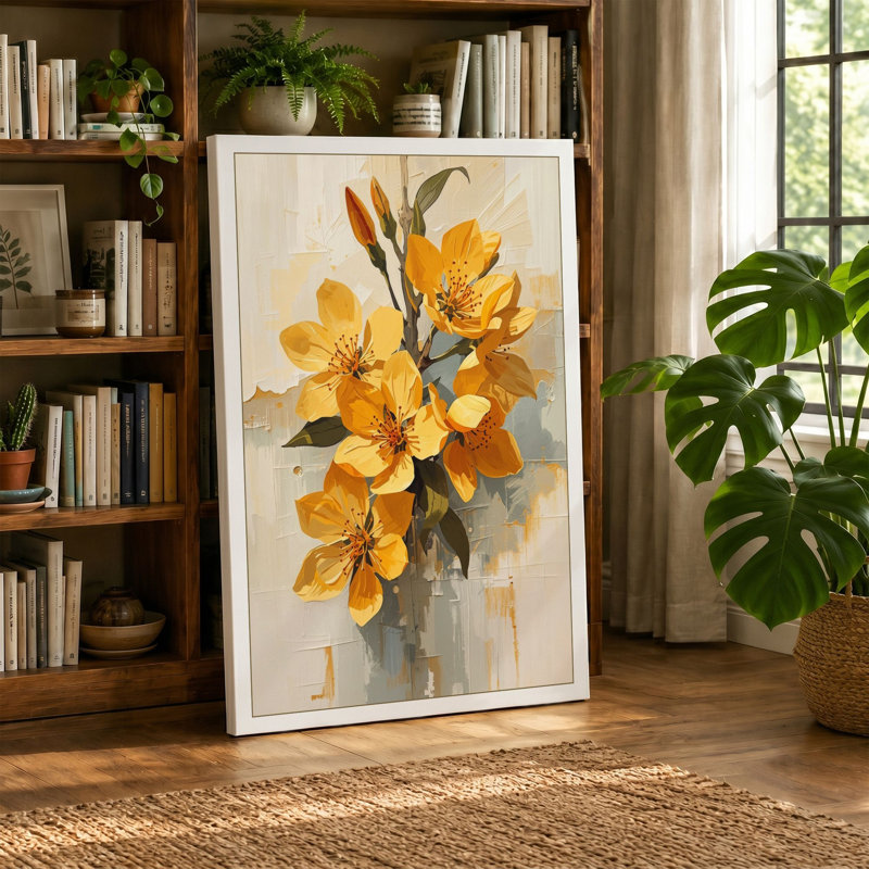 Golden Bloom Arrangement Botanical - Wrapped Canvas, 18x12 - 45.7 x 30.5 cm, Black Border
