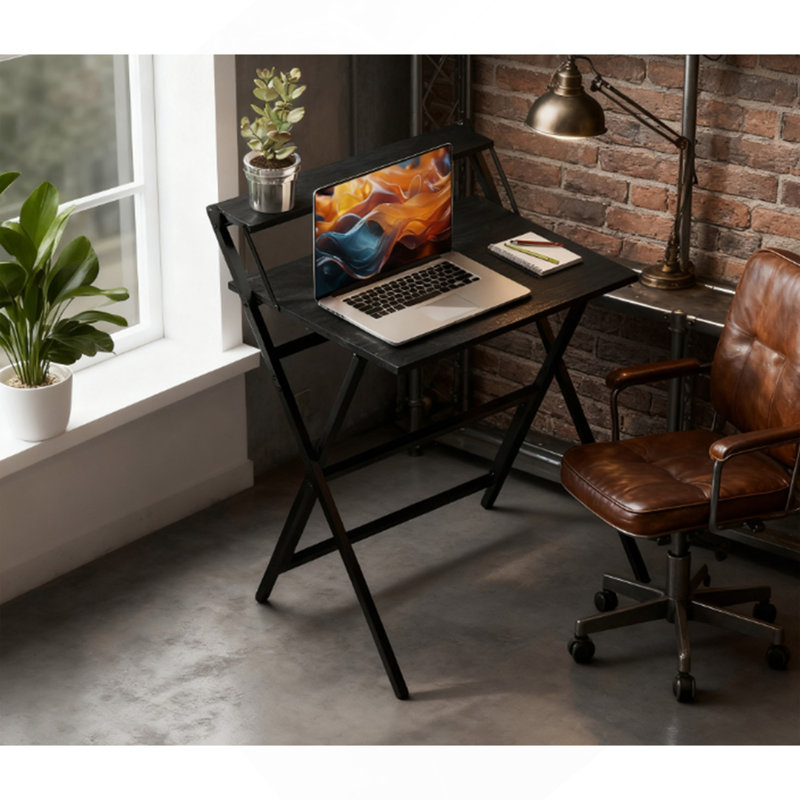 Bureau pliable 27,6 "avec tablette pour écran, bureau d'ordinateur pliable, facile à assembler, noir, Noir
