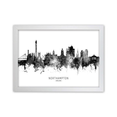 Northampton England Skyline Black White City Name by Michael Tompsett - Print