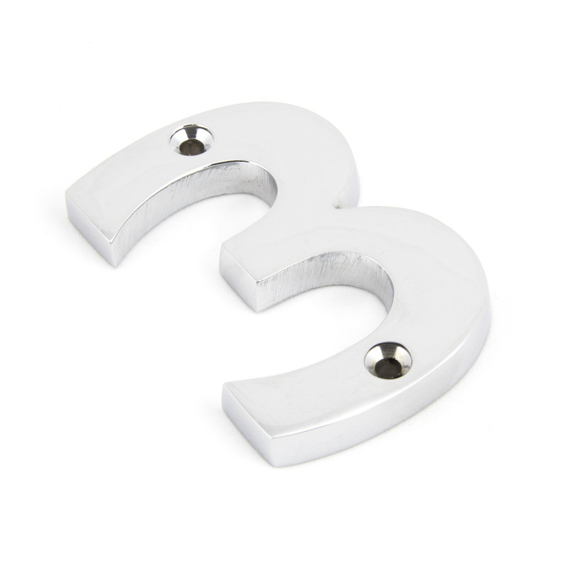 7.8cm H Metal House Number, Polished Chrome, 3